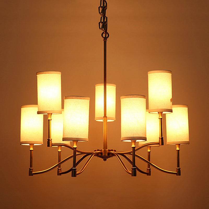 Gold Tubular Pendant Chandelier Colonial Style 6/9 Bulb Lighting - Rebooters