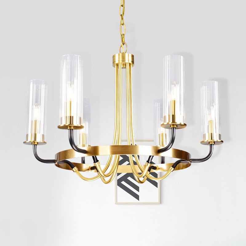 Clear Glass Tubular Ceiling Chandelier Colonial Style 6/8 Heads Bedroom Pendant Lighting Fixture Black Gold - Rebooters