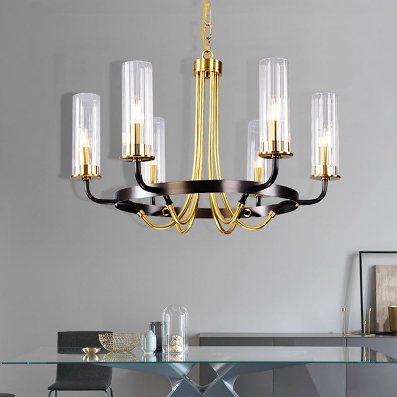 Clear Glass Tubular Ceiling Chandelier Colonial Style 6/8 Heads Bedroom Pendant Lighting Fixture Black Gold - Rebooters