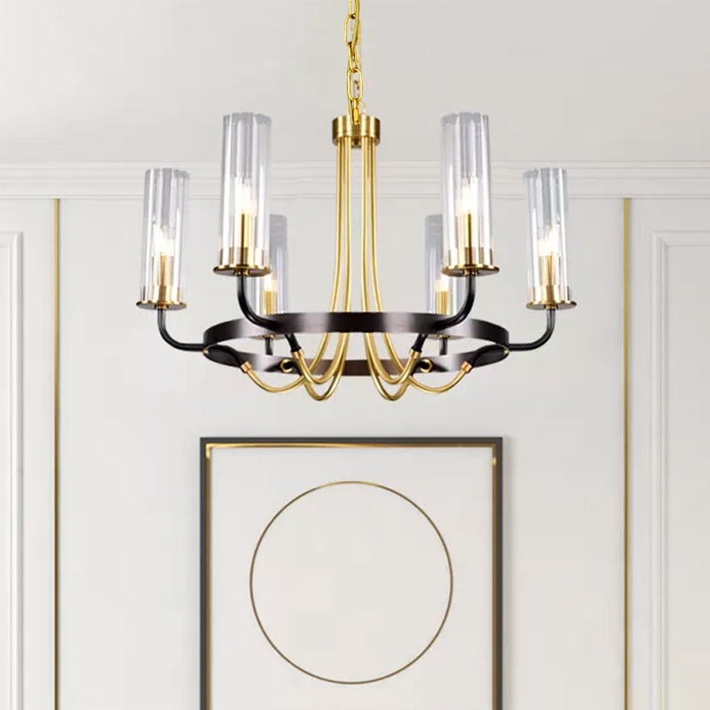 Clear Glass Tubular Ceiling Chandelier Colonial Style 6/8 Heads Bedroom Pendant Lighting Fixture Black Gold - Rebooters