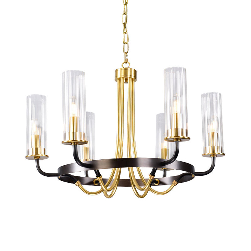Clear Glass Tubular Ceiling Chandelier Colonial Style 6/8 Heads Bedroom Pendant Lighting Fixture Black Gold - Rebooters