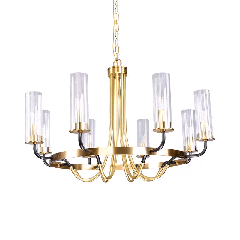 Clear Glass Tubular Ceiling Chandelier Colonial Style 6/8 Heads Bedroom Pendant Lighting Fixture Black Gold - Rebooters