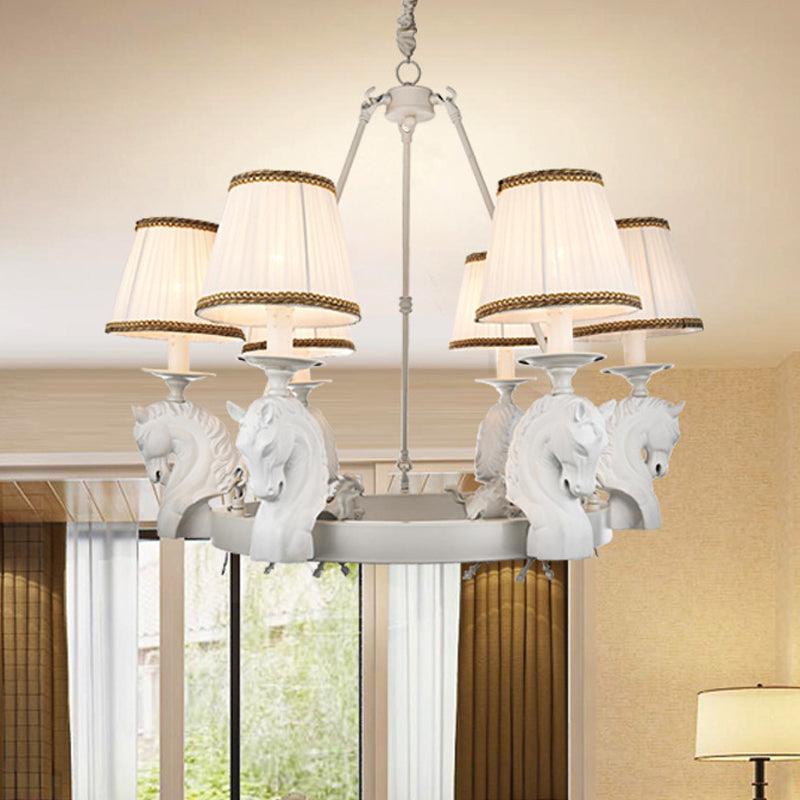 Tapered Fabric Chandelier Light Fixture Country 6 Heads Lamp - Rebooters