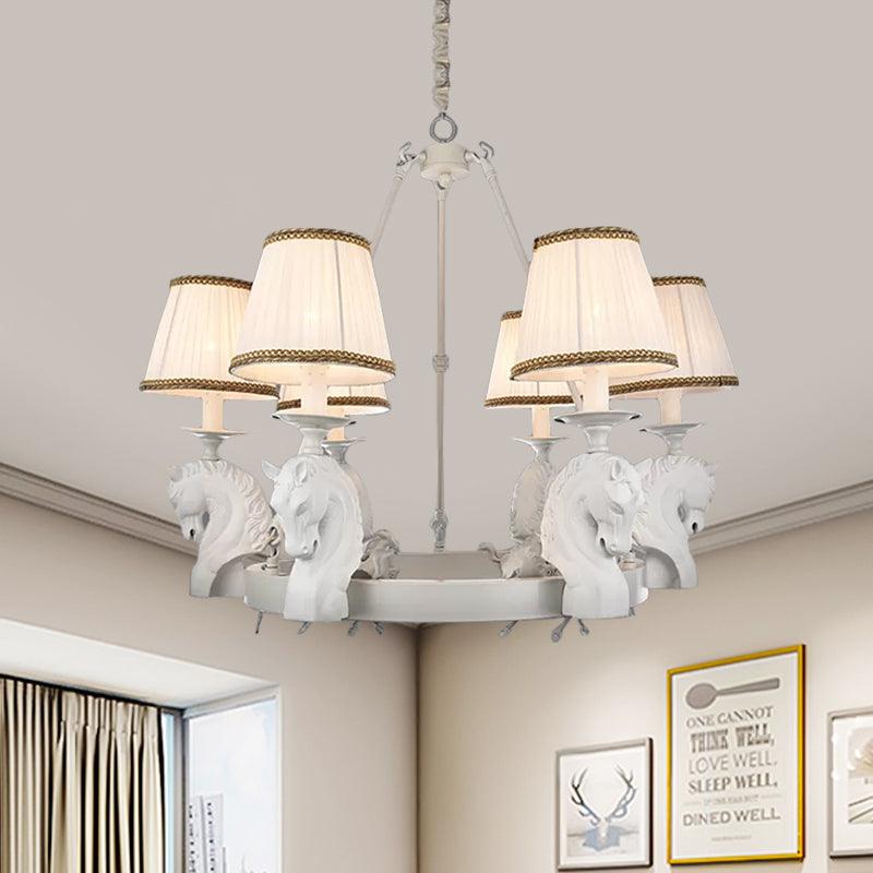 Tapered Fabric Chandelier Light Fixture Country 6 Heads Lamp - Rebooters