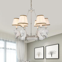 Tapered Fabric Chandelier Light Fixture Country 6 Heads Lamp - Rebooters