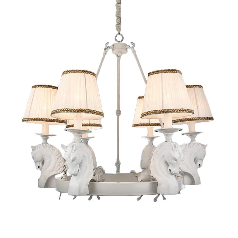 Tapered Fabric Chandelier Light Fixture Country 6 Heads Lamp - Rebooters