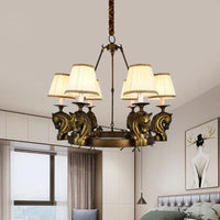 Tapered Fabric Chandelier Light Fixture Country 6 Heads Lamp - Rebooters
