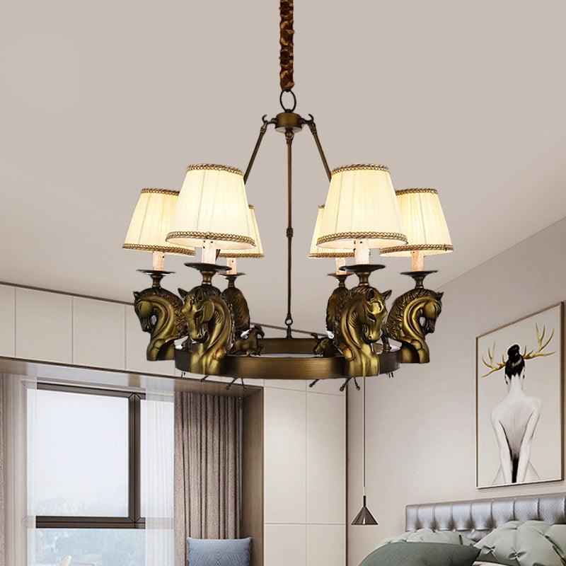 Tapered Fabric Chandelier Light Fixture Country 6 Heads Lamp - Rebooters