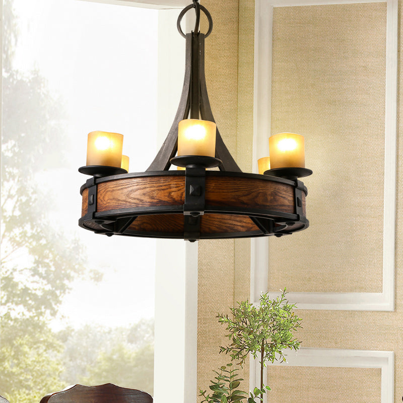 Black Tube Chandelier Lamp Traditional Beige Glass 6 Lights - Rebooters