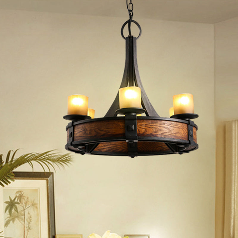 Black Tube Chandelier Lamp Traditional Beige Glass 6 Lights - Rebooters