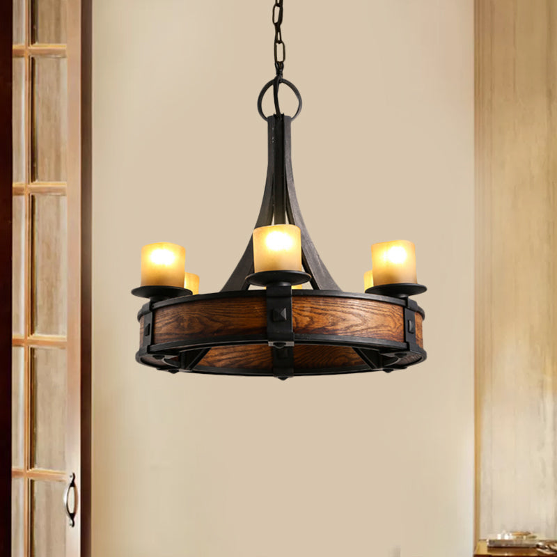 Black Tube Chandelier Lamp Traditional Beige Glass 6 Lights - Rebooters