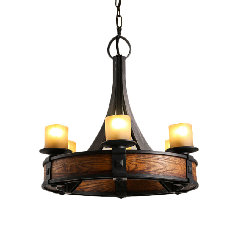 Black Tube Chandelier Lamp Traditional Beige Glass 6 Lights - Rebooters