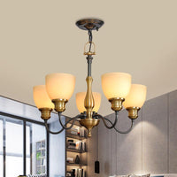 Black 3/5/8 Bulbs Hanging Lamp Rural Frosted Glass Chandelier - Rebooters