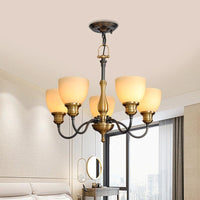 Black 3/5/8 Bulbs Hanging Lamp Rural Frosted Glass Chandelier - Rebooters