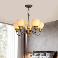 Black 3/5/8 Bulbs Hanging Lamp Rural Frosted Glass Chandelier - Rebooters