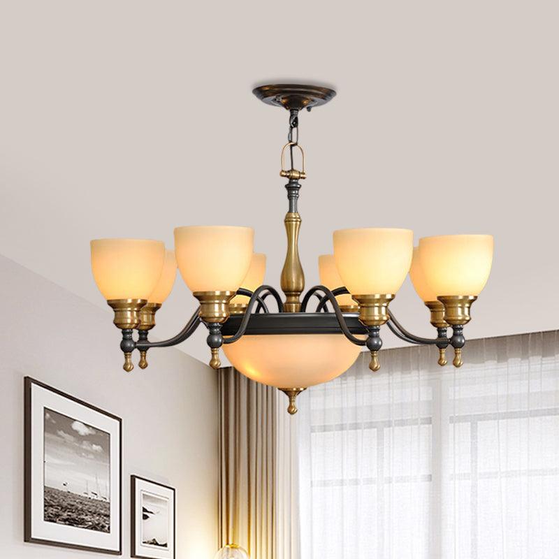 Black 3/5/8 Bulbs Hanging Lamp Rural Frosted Glass Chandelier - Rebooters
