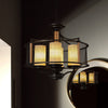 Black Cylinder Hanging Chandelier Traditional Frosted Glass - Rebooters