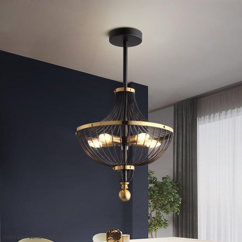 5 Lights Iron Ceiling Chandelier Vintage Black Finish Basket Cage Dining Room Light - Rebooters