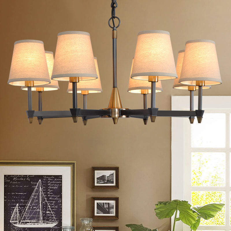 Cone Fabric Pendant Chandelier Country 3/6/8 Heads Black Ceiling Light - Rebooters