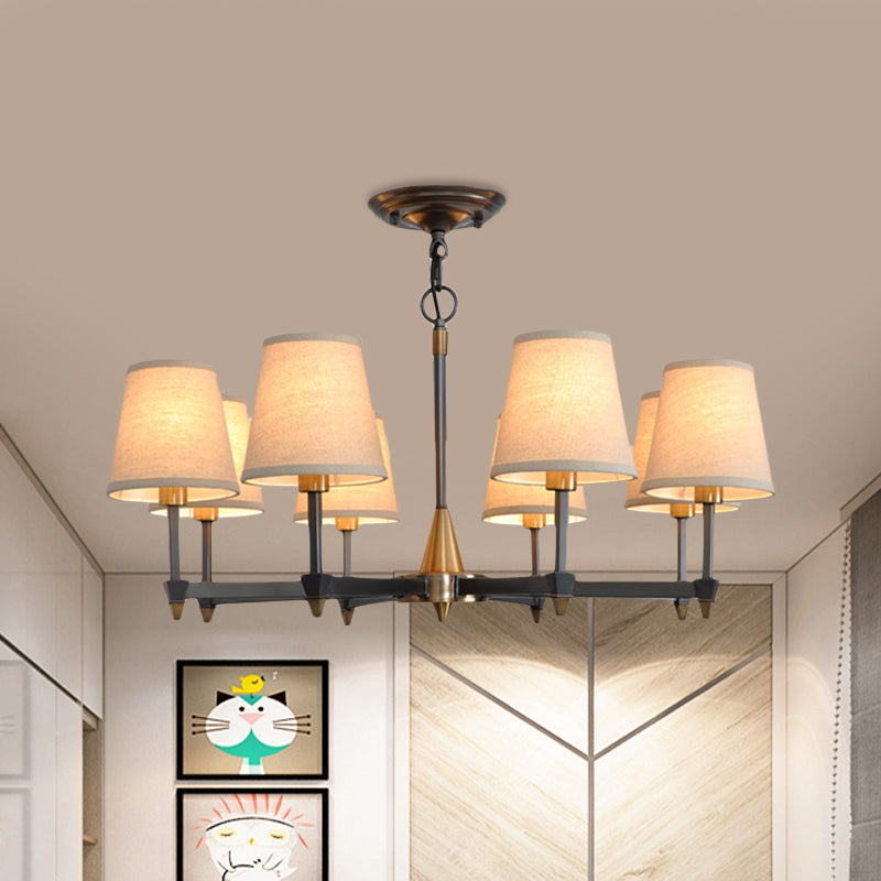 Cone Fabric Pendant Chandelier Country 3/6/8 Heads Black Ceiling Light - Rebooters