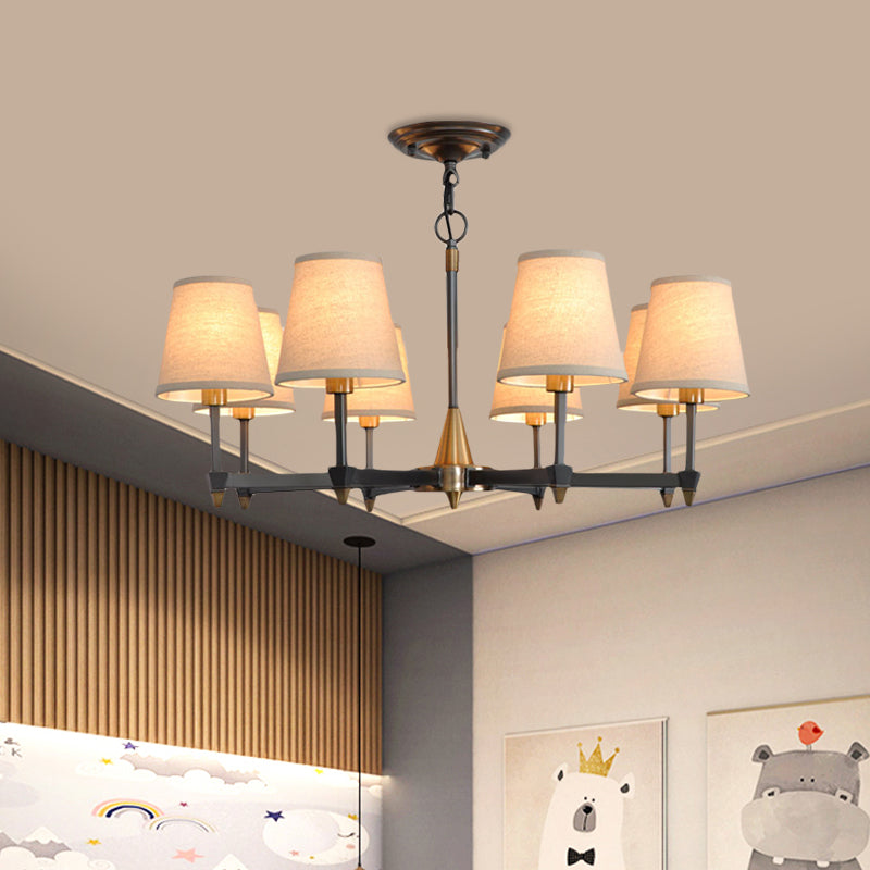 Cone Fabric Pendant Chandelier Country 3/6/8 Heads Black Ceiling Light - Rebooters