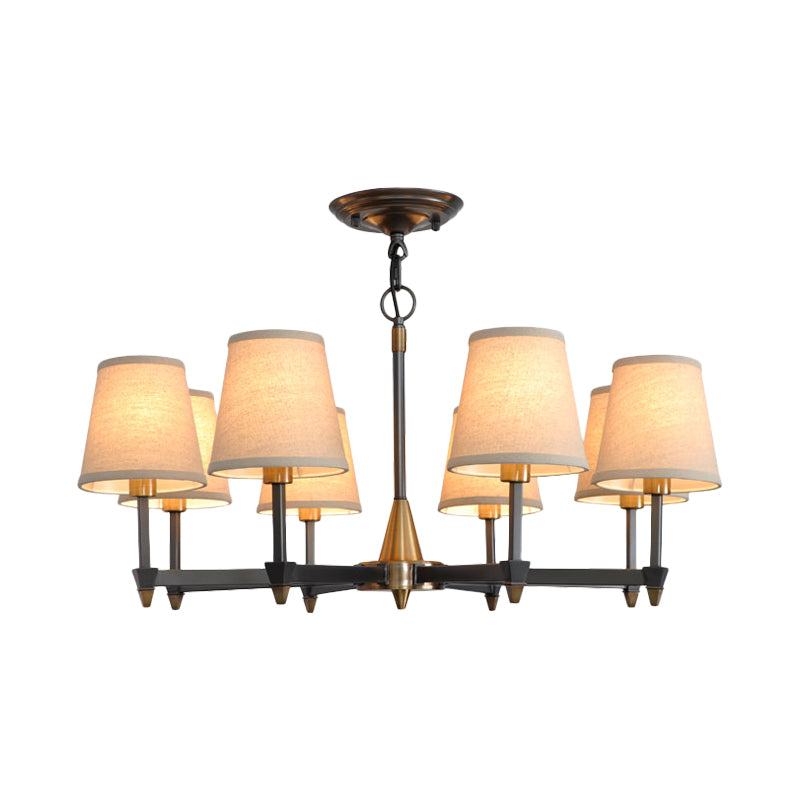 Cone Fabric Pendant Chandelier Country 3/6/8 Heads Black Ceiling Light - Rebooters