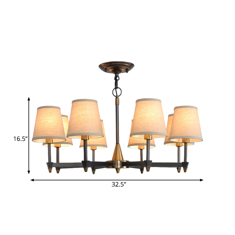 Cone Fabric Pendant Chandelier Country 3/6/8 Heads Black Ceiling Light - Rebooters