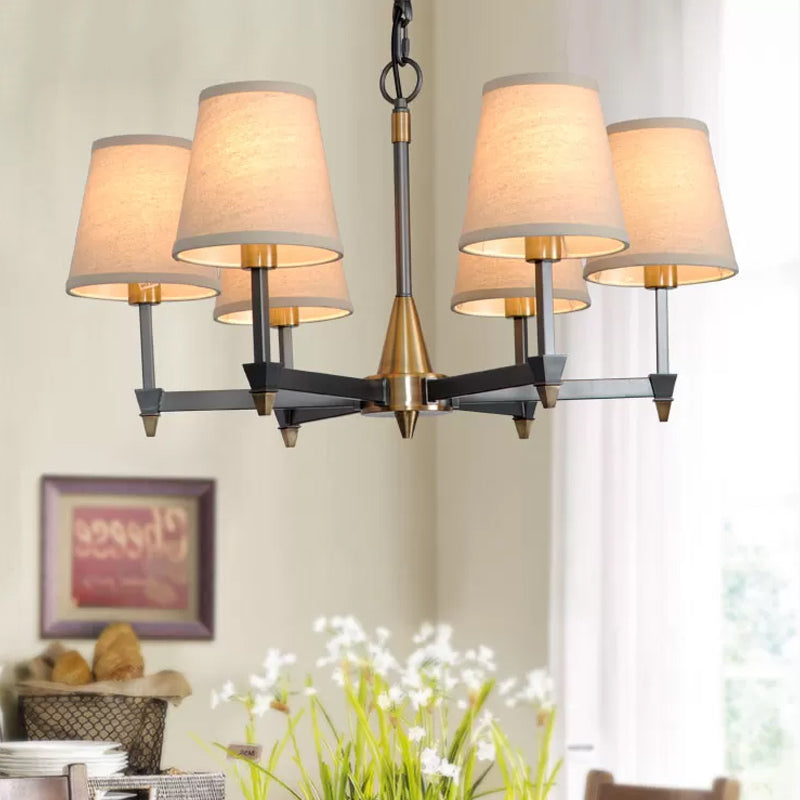Cone Fabric Pendant Chandelier Country 3/6/8 Heads Black Ceiling Light - Rebooters