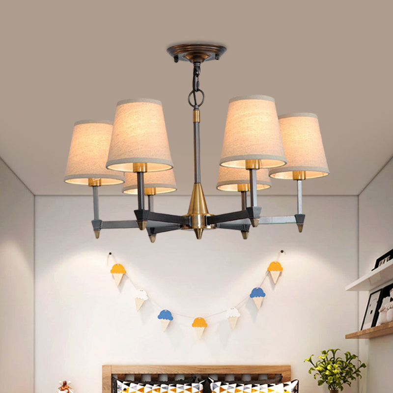 Cone Fabric Pendant Chandelier Country 3/6/8 Heads Black Ceiling Light - Rebooters