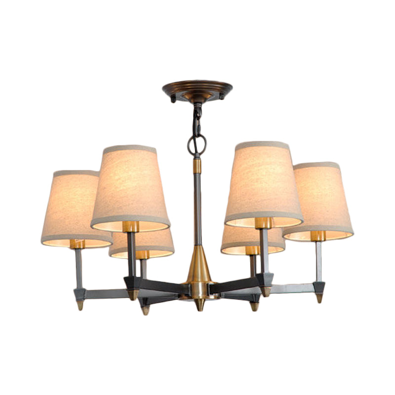 Cone Fabric Pendant Chandelier Country 3/6/8 Heads Black Ceiling Light - Rebooters