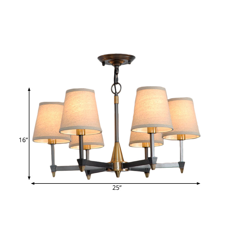 Cone Fabric Pendant Chandelier Country 3/6/8 Heads Black Ceiling Light - Rebooters