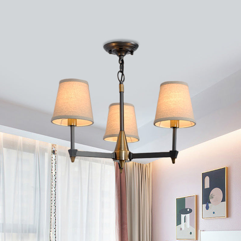 Cone Fabric Pendant Chandelier Country 3/6/8 Heads Black Ceiling Light - Rebooters