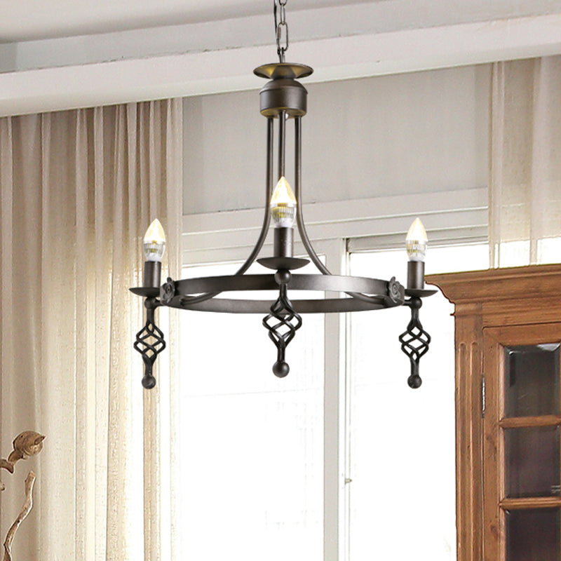 Iron Black Finish Hanging Chandelier Candelabra 3-Light Rustic Pendant Light - Rebooters