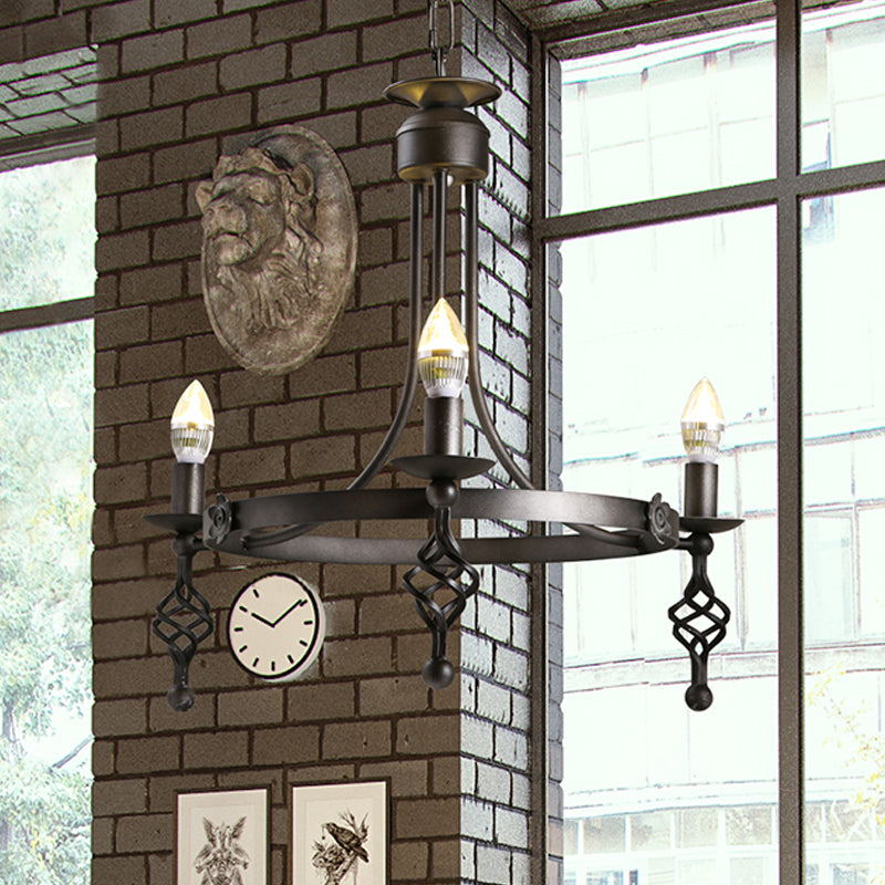 Iron Black Finish Hanging Chandelier Candelabra 3-Light Rustic Pendant Light - Rebooters