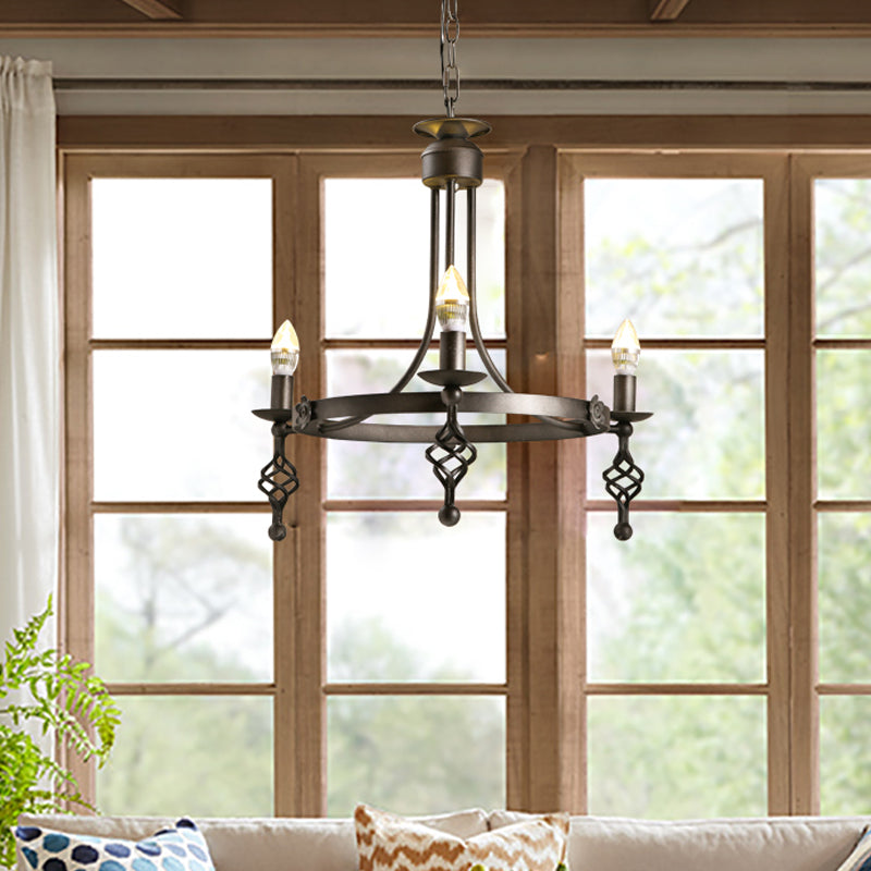Iron Black Finish Hanging Chandelier Candelabra 3-Light Rustic Pendant Light - Rebooters
