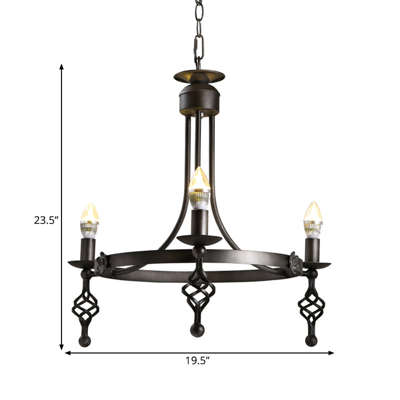 Iron Black Finish Hanging Chandelier Candelabra 3-Light Rustic Pendant Light - Rebooters