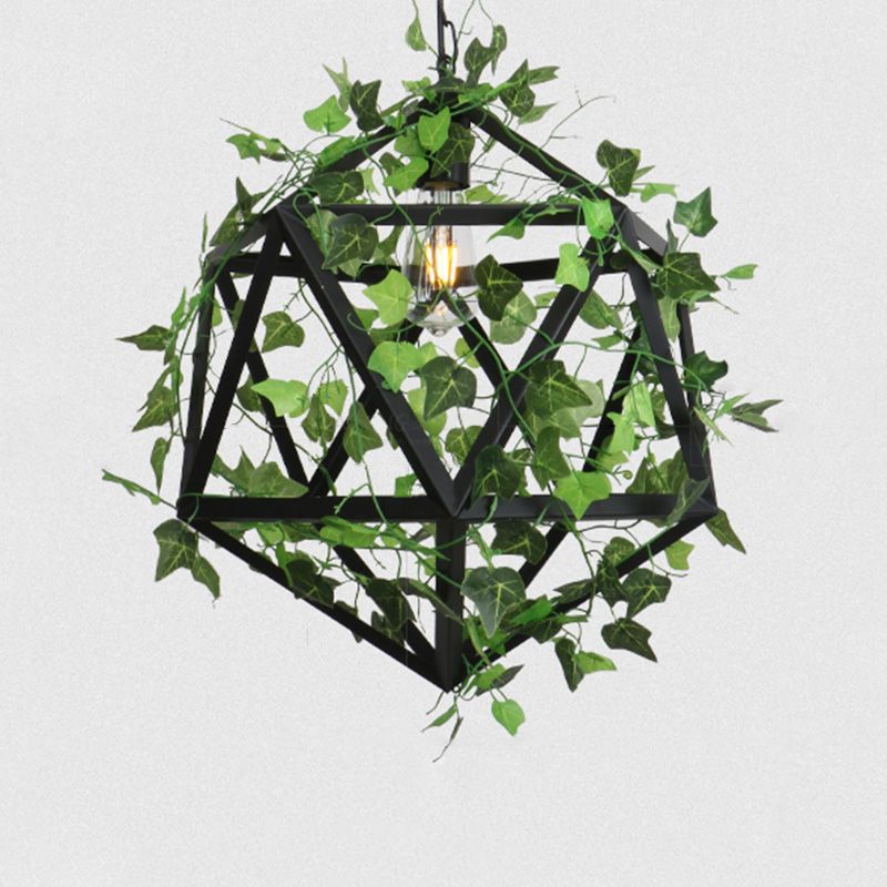 3-Light Iron Ceiling Chandelier Industrial Green Fake Plant - Rebooters