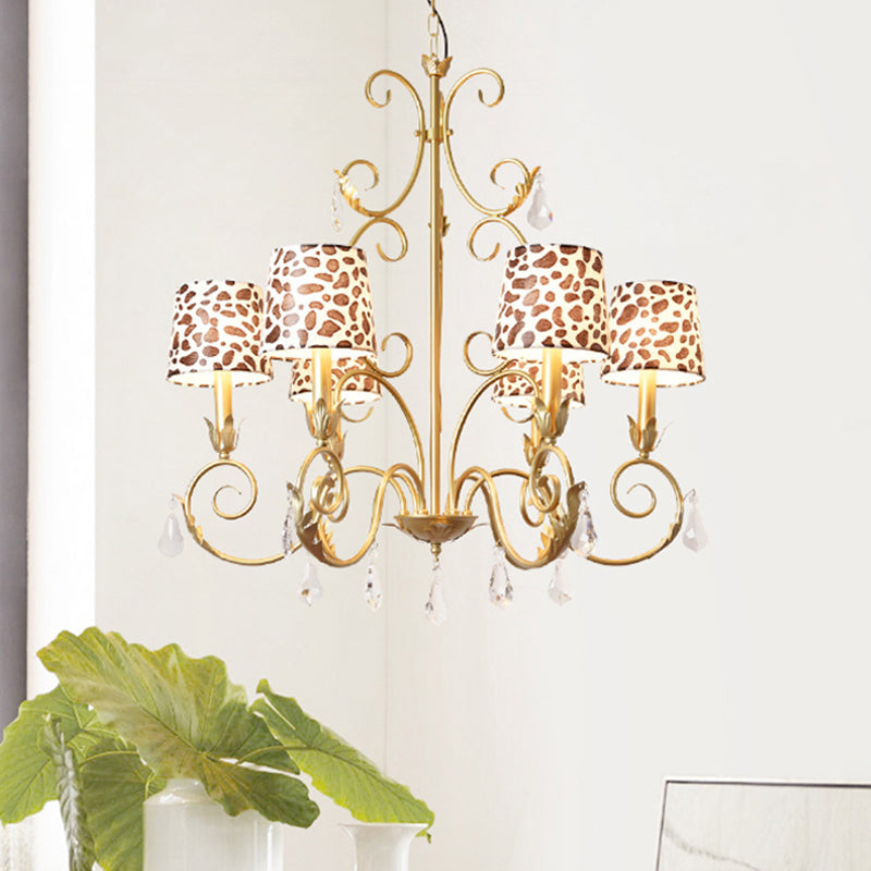 Conical With Zebra Print Design Chandelier Classic Fabric Shade 6/8/10 Heads Ceiling Pendant In Gold - Rebooters