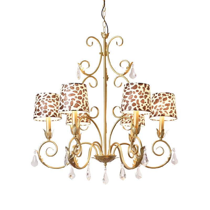 Conical With Zebra Print Design Chandelier Classic Fabric Shade 6/8/10 Heads Ceiling Pendant In Gold - Rebooters