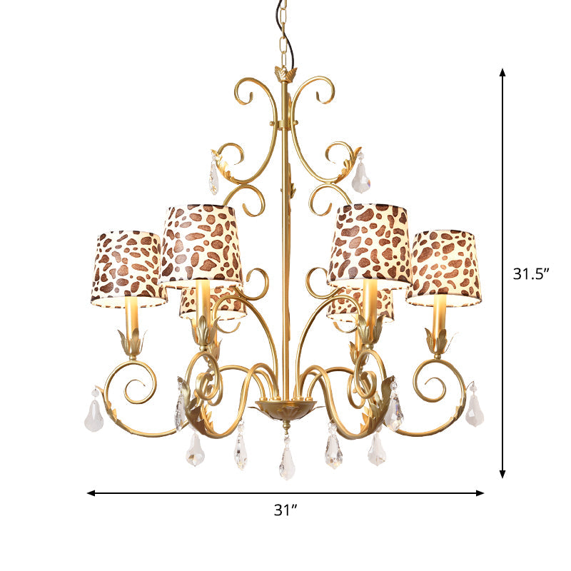 Conical With Zebra Print Design Chandelier Classic Fabric Shade 6/8/10 Heads Ceiling Pendant In Gold - Rebooters