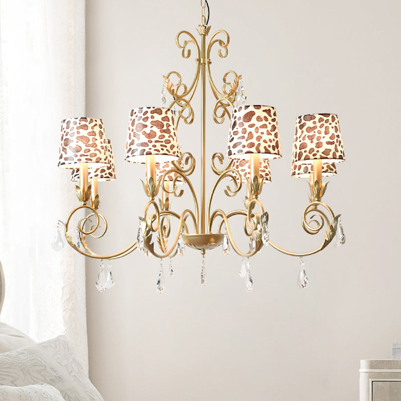 Conical With Zebra Print Design Chandelier Classic Fabric Shade 6/8/10 Heads Ceiling Pendant In Gold - Rebooters