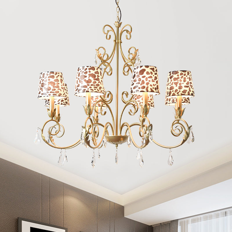 Conical With Zebra Print Design Chandelier Classic Fabric Shade 6/8/10 Heads Ceiling Pendant In Gold - Rebooters