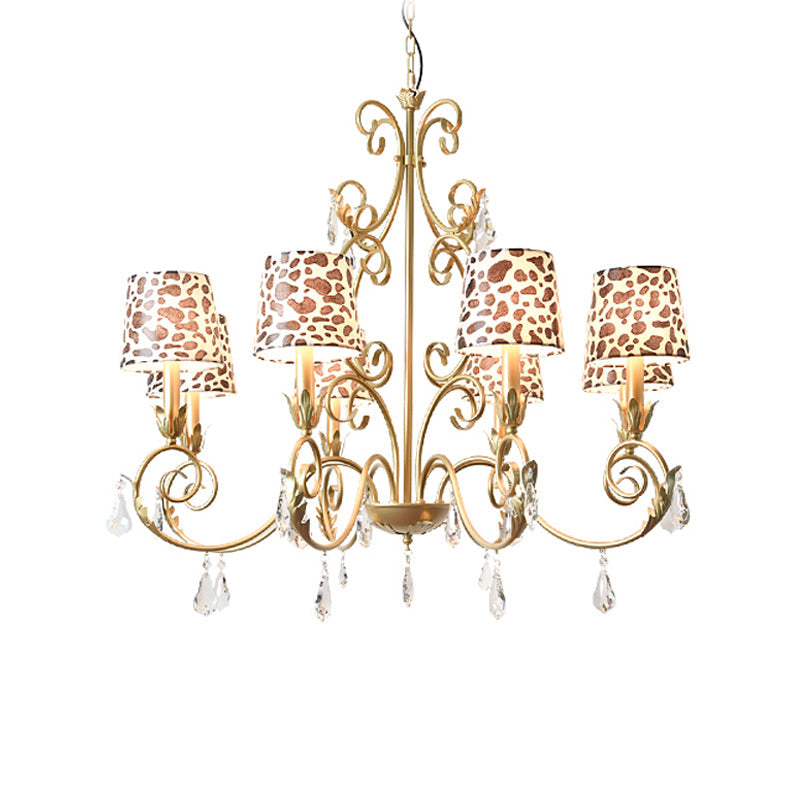 Conical With Zebra Print Design Chandelier Classic Fabric Shade 6/8/10 Heads Ceiling Pendant In Gold - Rebooters