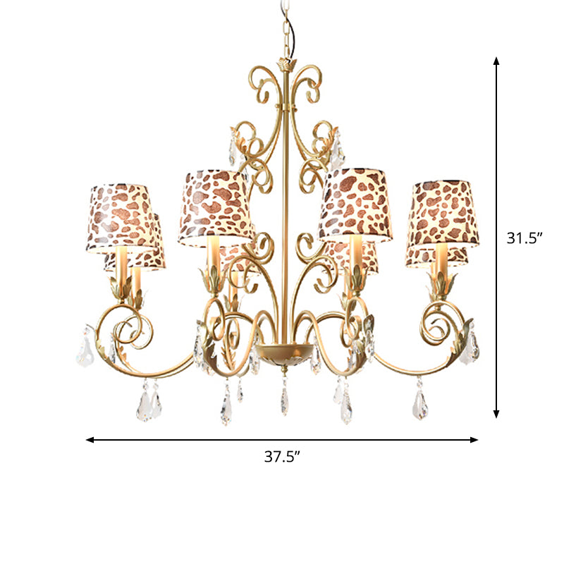 Conical With Zebra Print Design Chandelier Classic Fabric Shade 6/8/10 Heads Ceiling Pendant In Gold - Rebooters