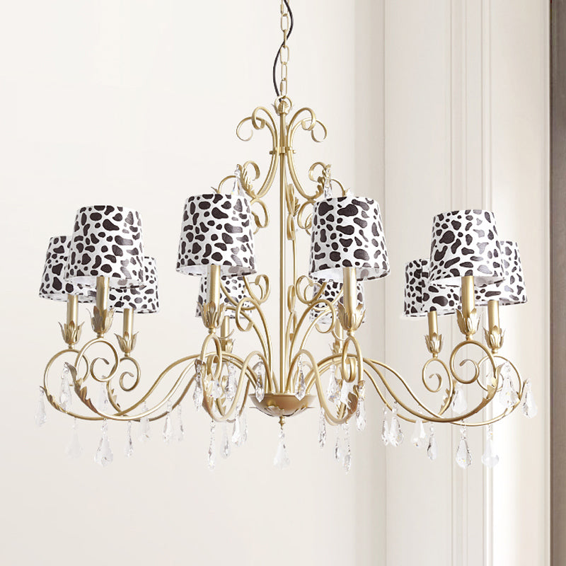 Conical With Zebra Print Design Chandelier Classic Fabric Shade 6/8/10 Heads Ceiling Pendant In Gold - Rebooters