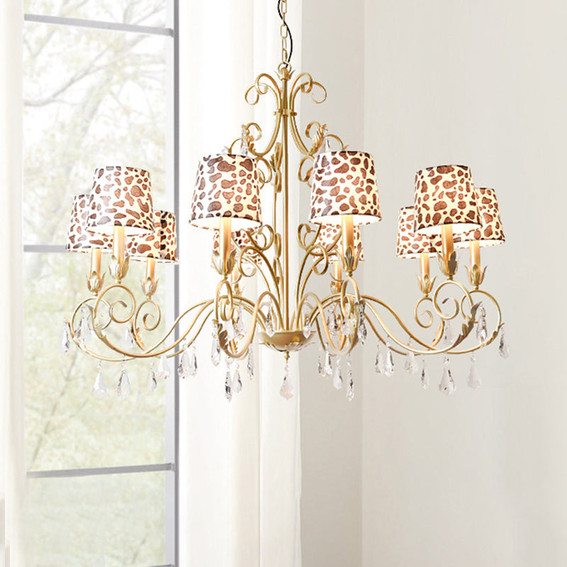 Conical With Zebra Print Design Chandelier Classic Fabric Shade 6/8/10 Heads Ceiling Pendant In Gold - Rebooters