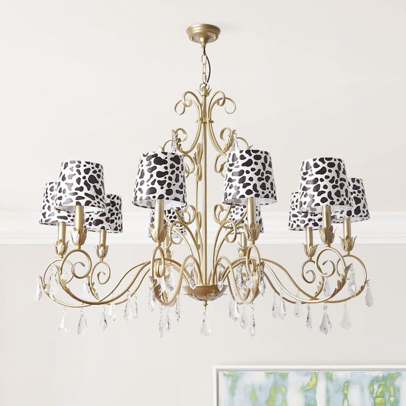 Conical With Zebra Print Design Chandelier Classic Fabric Shade 6/8/10 Heads Ceiling Pendant In Gold - Rebooters