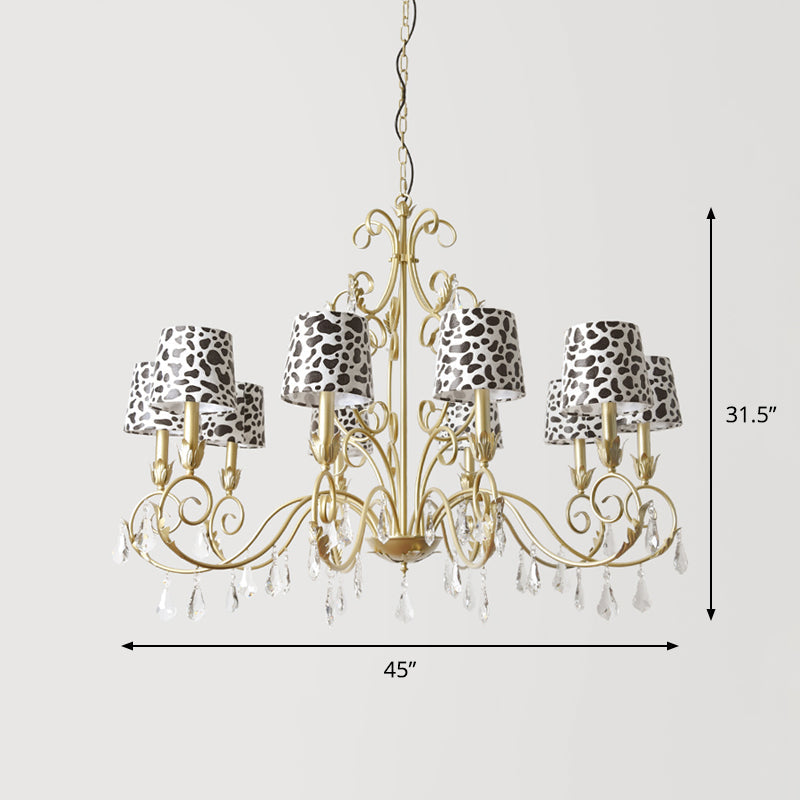 Conical With Zebra Print Design Chandelier Classic Fabric Shade 6/8/10 Heads Ceiling Pendant In Gold - Rebooters