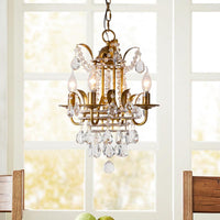 4 Lights Lantern Chandelier Lighting Classic Metal Ceiling Pendant in Gold with Beveled Crystal Droplet - Rebooters