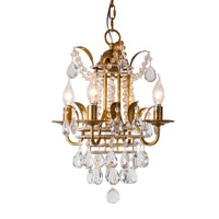 4 Lights Lantern Chandelier Lighting Classic Metal Ceiling Pendant in Gold with Beveled Crystal Droplet - Rebooters